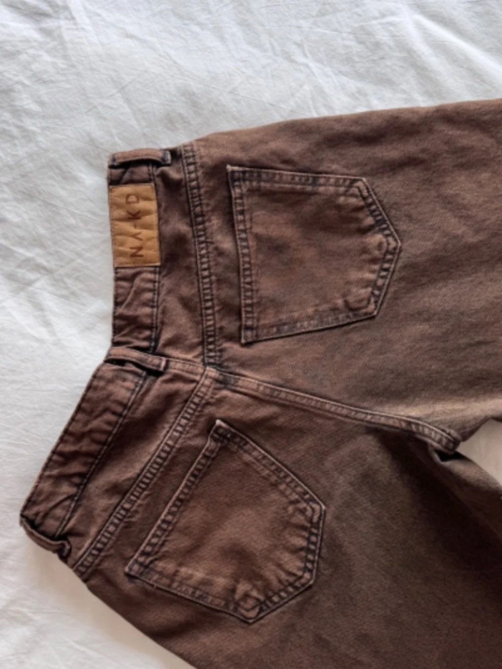 NA-KD Brown Denim Long Shorts Jorts Size EU 34 US 2 4 Baggy Wide Leg